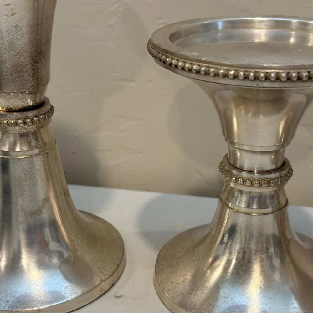 Set Of‎ 3 Pottery Barn Silver Plate Rope Twist Candlesticks Candle Holders Heavy